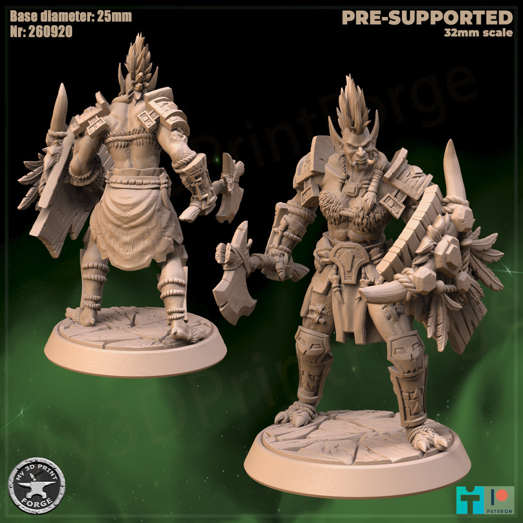 Female Troll Warrior, 2 Poses - 32mm Scale - Unpainted Miniature