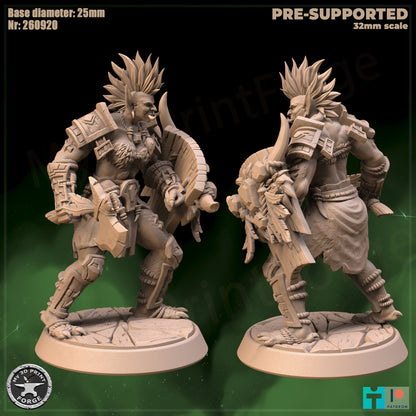 Female Troll Warrior, 2 Poses - 32mm Scale - Unpainted Miniature