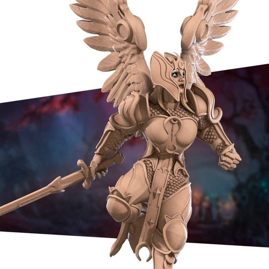 Female Aasimar Paladin - 32mm, 35mm Scale - Unpainted Miniature