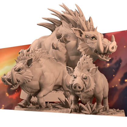 Boars - Barren Set - 32mm, 35mm Scale - Unpainted Miniature
