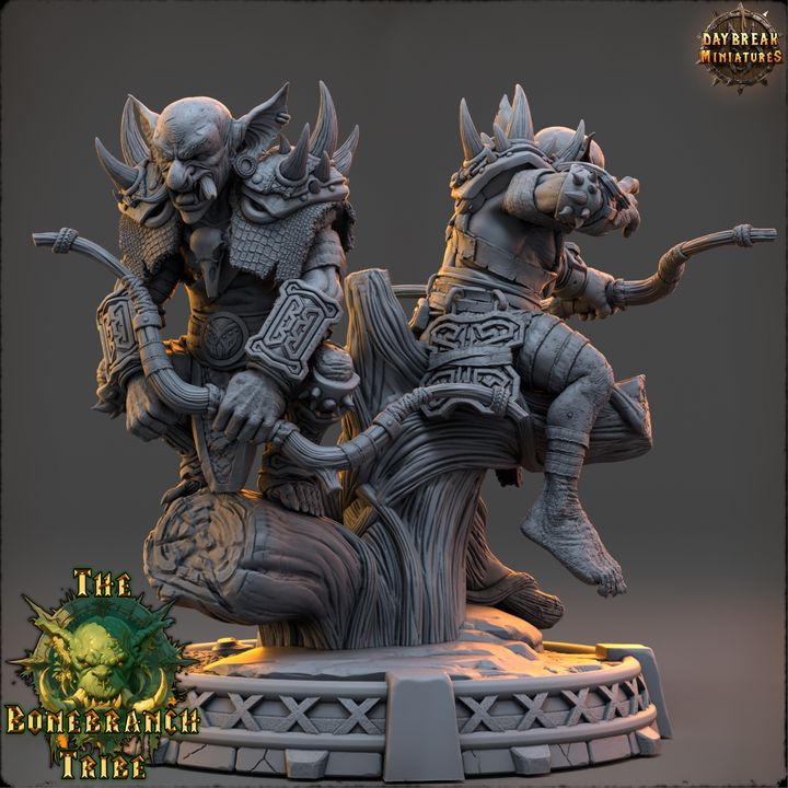 Brothers Mizzik and Hazza Skulker, Goblin Archers - The Bonebranch Tribe - Unpainted Miniature
