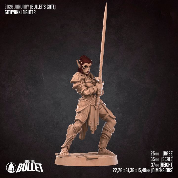 Githyanki Fighter | 32mm, 35mm Scale | Unpainted Miniature