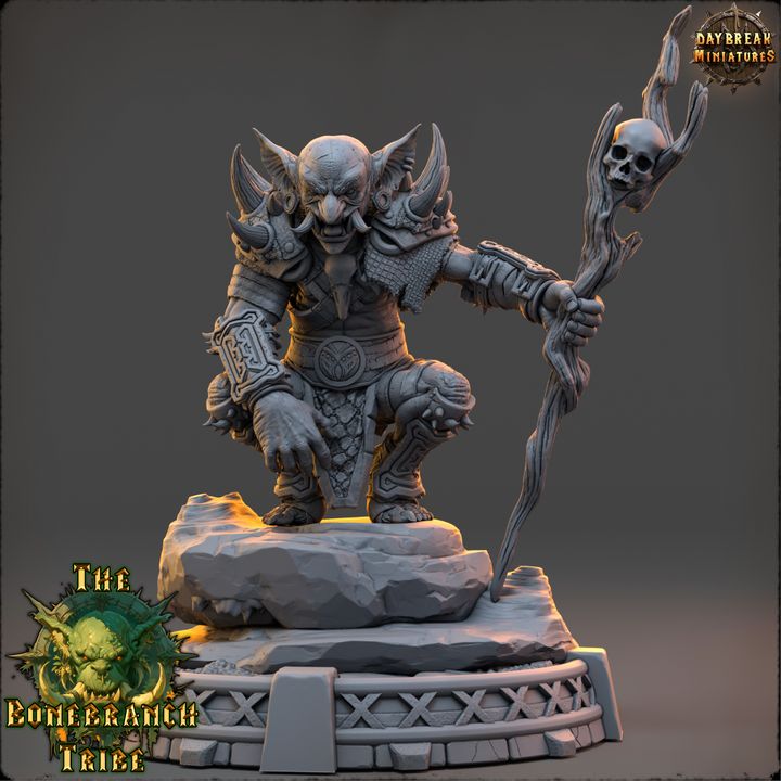 Gnartz the Rot-Eye, Goblin Warlock - The Bonebranch Tribe - Unpainted Miniature