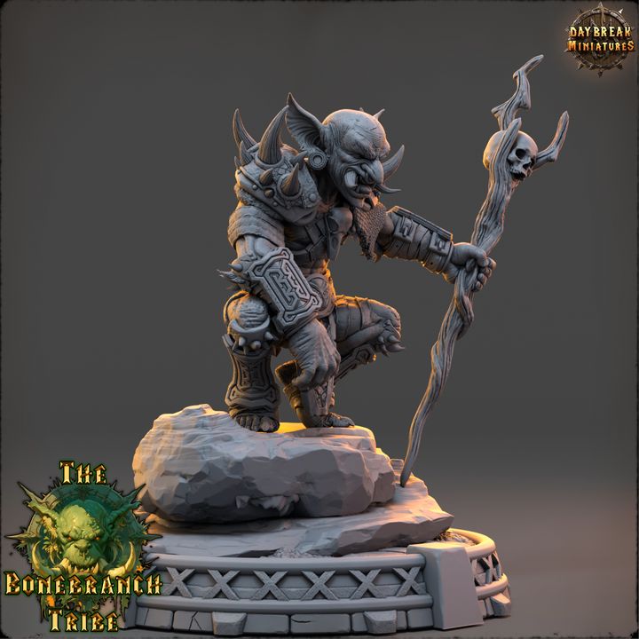 Gnartz the Rot-Eye, Goblin Warlock - The Bonebranch Tribe - Unpainted Miniature