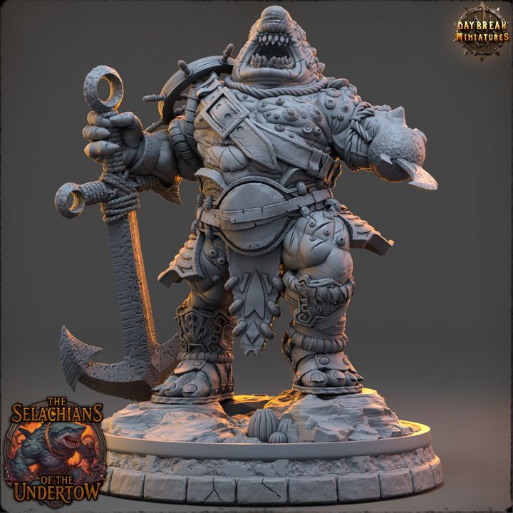 Granneth Wave-Eater, Sharkfolk - The Selachians of the Undertow - Unpainted Miniature