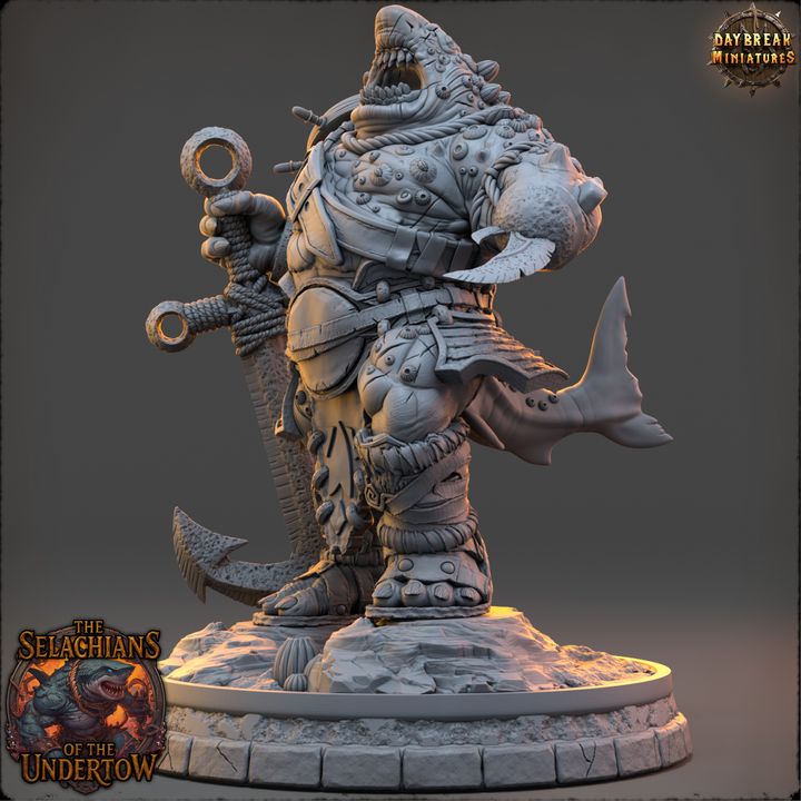 Granneth Wave-Eater, Sharkfolk - The Selachians of the Undertow - Unpainted Miniature