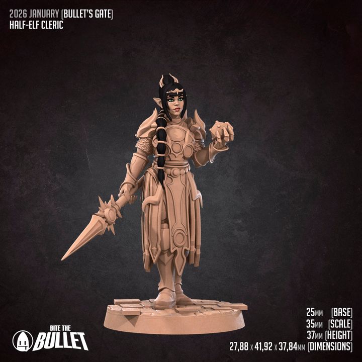 Half Elf Cleric | 32mm, 35mm Scale | Unpainted Miniature