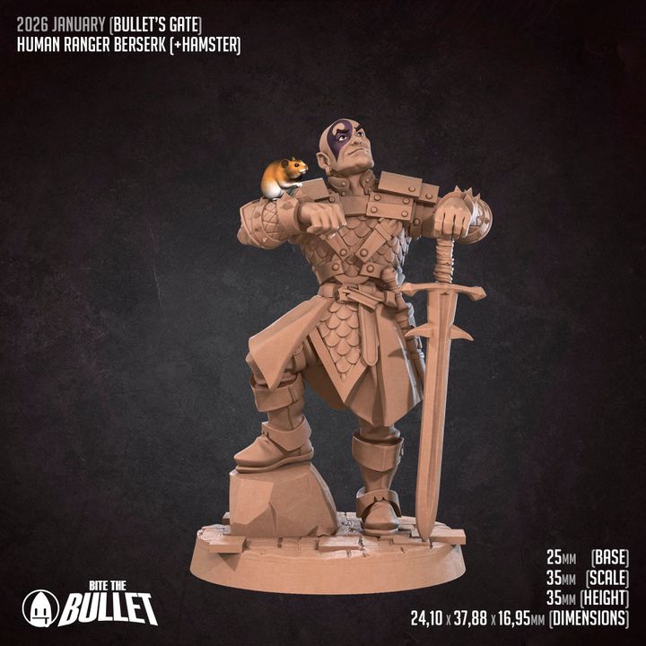 Human Ranger with Hamster | 32mm, 35mm Scale | Unpainted Miniature