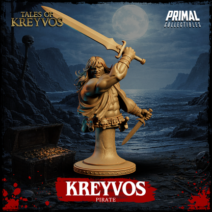 Pirate Barbarian, Tales of Kreyvos - Unpainted Miniature Bust