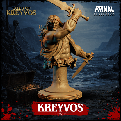 Pirate Barbarian, Tales of Kreyvos - Unpainted Miniature Bust