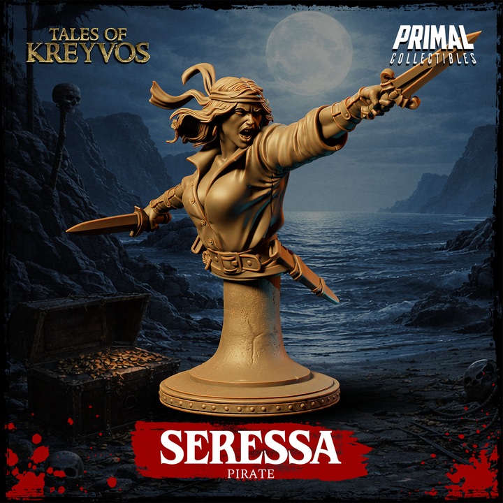 Female Pirate, Seressa, Tales of Kreyvos - Unpainted Miniature Bust