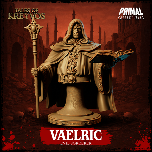 Evil Sorcerer, Vaelric, Tales of Kreyvos - Unpainted Miniature Bust