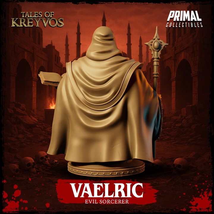 Evil Sorcerer, Vaelric, Tales of Kreyvos - Unpainted Miniature Bust
