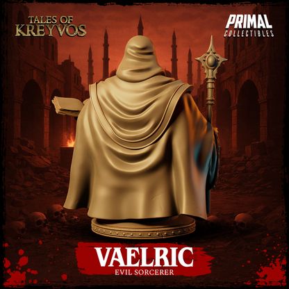 Evil Sorcerer, Vaelric, Tales of Kreyvos - Unpainted Miniature Bust