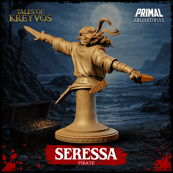 Female Pirate, Seressa, Tales of Kreyvos - Unpainted Miniature Bust
