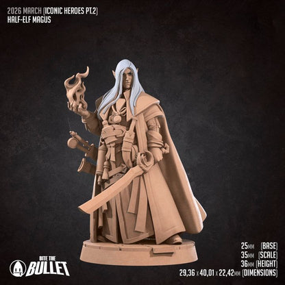 Half-Elf Magus | 32mm, 35mm Scale | Unpainted Miniature