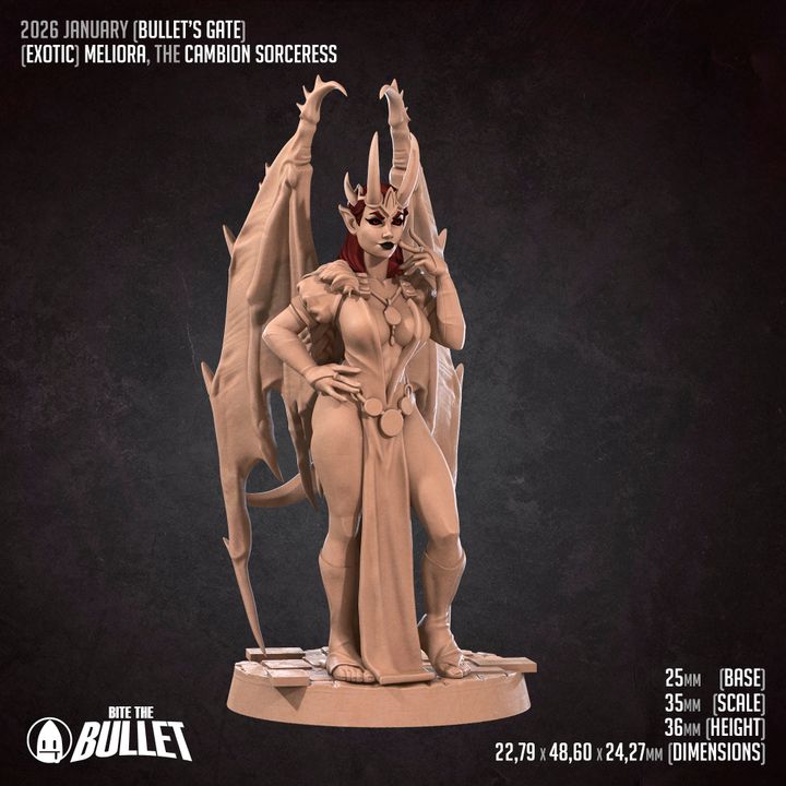 Cambion Sorceress, 2 Poses | Pinup | 32mm, 35mm Scale | Unpainted Miniature (Copy)