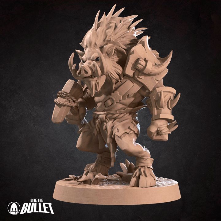 Spined Boarfolk - Barren Set - 32mm, 35mm Scale - Unpainted Miniature