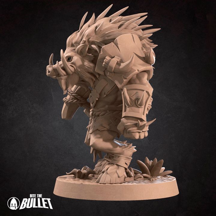 Spined Boarfolk - Barren Set - 32mm, 35mm Scale - Unpainted Miniature