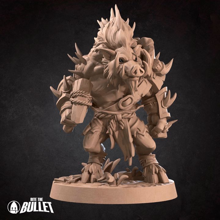 Spined Boarfolk - Barren Set - 32mm, 35mm Scale - Unpainted Miniature