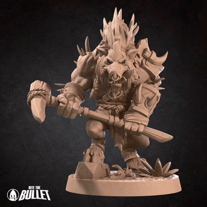 Spined Boarfolk - Barren Set - 32mm, 35mm Scale - Unpainted Miniature