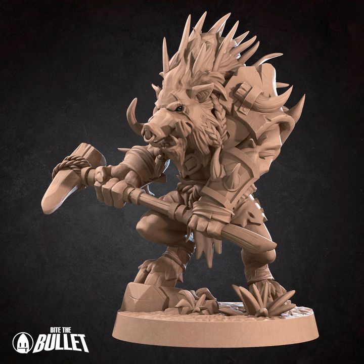 Spined Boarfolk - Barren Set - 32mm, 35mm Scale - Unpainted Miniature