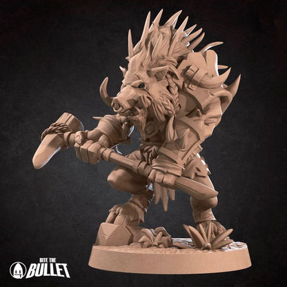 Spined Boarfolk - Barren Set - 32mm, 35mm Scale - Unpainted Miniature