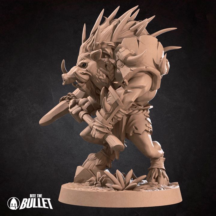Spined Boarfolk - Barren Set - 32mm, 35mm Scale - Unpainted Miniature