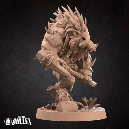 Spined Boarfolk - Barren Set - 32mm, 35mm Scale - Unpainted Miniature