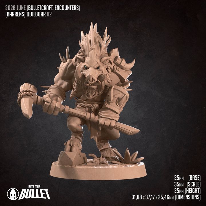 Spined Boarfolk - Barren Set - 32mm, 35mm Scale - Unpainted Miniature
