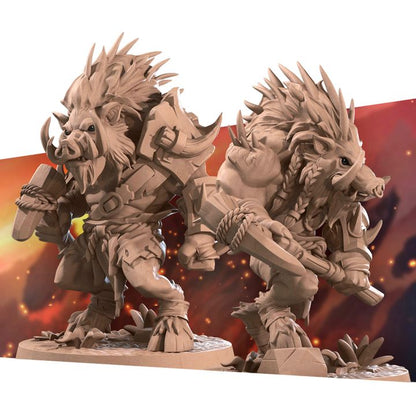 Spined Boarfolk - Barren Set - 32mm, 35mm Scale - Unpainted Miniature