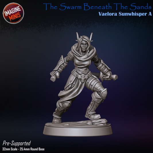 Vaelora Sunwhisper, Elf Rogue - Swarm Beneath Sands - Unpainted Miniature