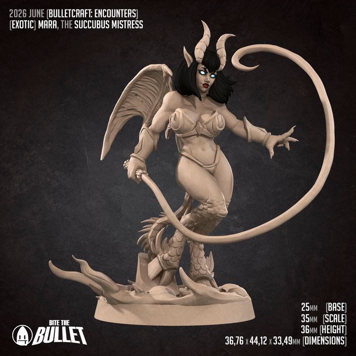 Mara, Succubus Mistress, Pinup - 32mm, 35mm Scale - Unpainted Miniature