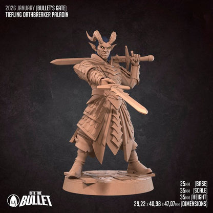 Tiefling Oathbreaker Paladin | 32mm, 35mm Scale | Unpainted Miniature
