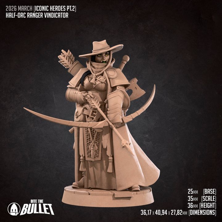 Half-Orc Ranger Vindicator | 32mm, 35mm Scale | Unpainted Miniature