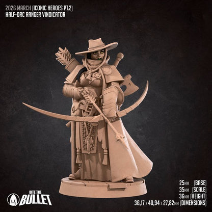 Half-Orc Ranger Vindicator | 32mm, 35mm Scale | Unpainted Miniature