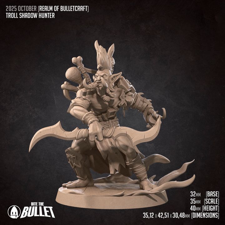 Troll Shadow Hunter | 32mm, 35mm Scale | Unpainted Miniature