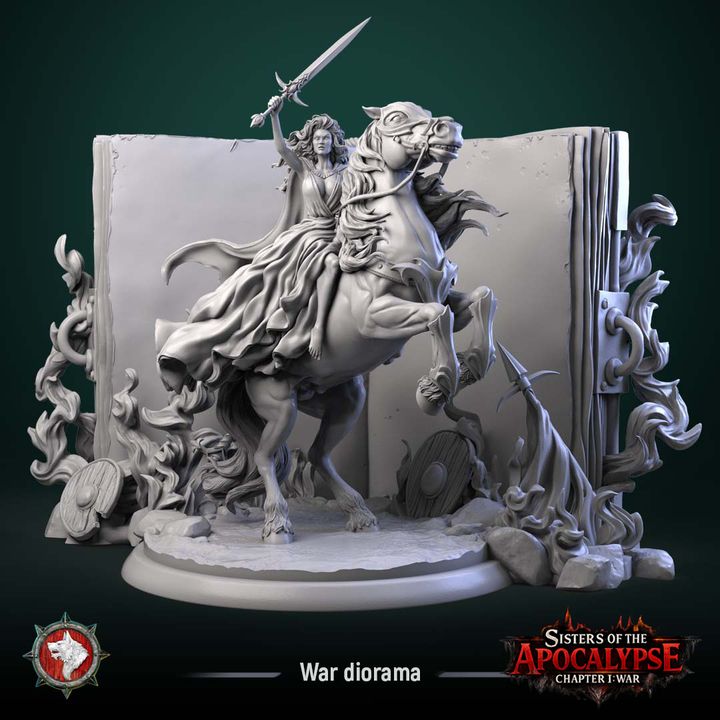 War, Apocalyptic Horseman, Diorama | Sisters of the Apocalypse | Unpainted Miniature