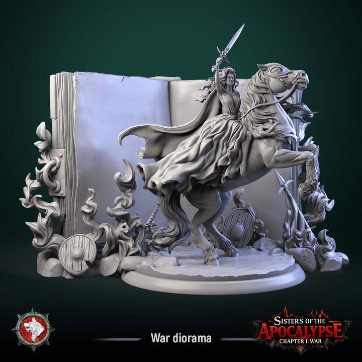 War, Apocalyptic Horseman, Diorama | Sisters of the Apocalypse | Unpainted Miniature