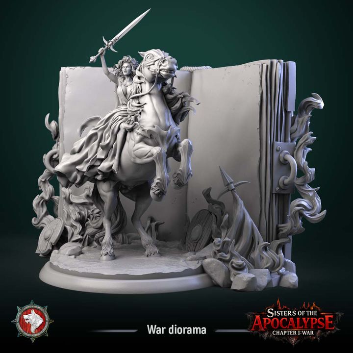 War, Apocalyptic Horseman, Diorama | Sisters of the Apocalypse | Unpainted Miniature