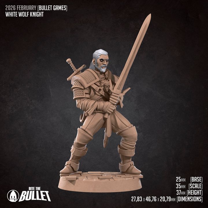 White Wolf Knight | 32mm, 35mm Scale | Unpainted Miniature
