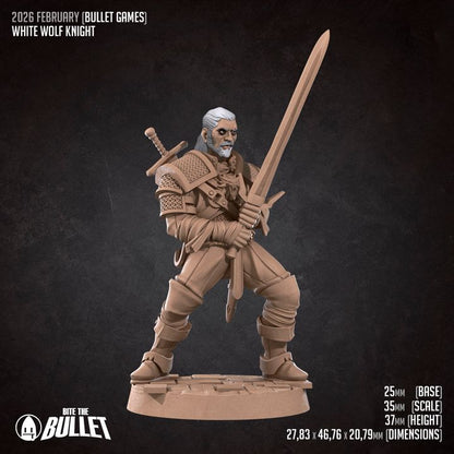 White Wolf Knight | 32mm, 35mm Scale | Unpainted Miniature