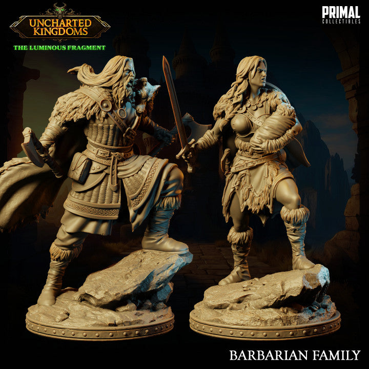 Barbarian Family - Kara & Fegur - Uncharted Kingdoms - Unpainted Miniature