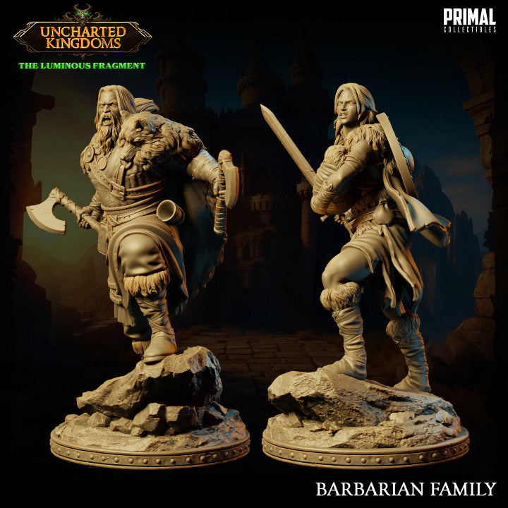 Barbarian Family - Kara & Fegur - Uncharted Kingdoms - Unpainted Miniature