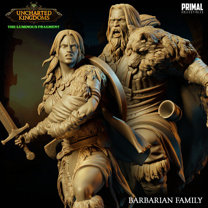 Barbarian Family - Kara & Fegur - Uncharted Kingdoms - Unpainted Miniature