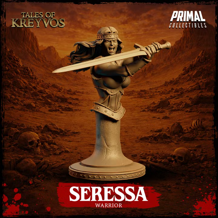 Warrior, Seressa, Tales of Kreyvos - Unpainted Miniature Bust