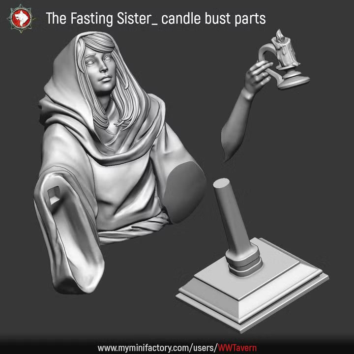 Fasting Sister with Candle - Unpainted Miniature Bust