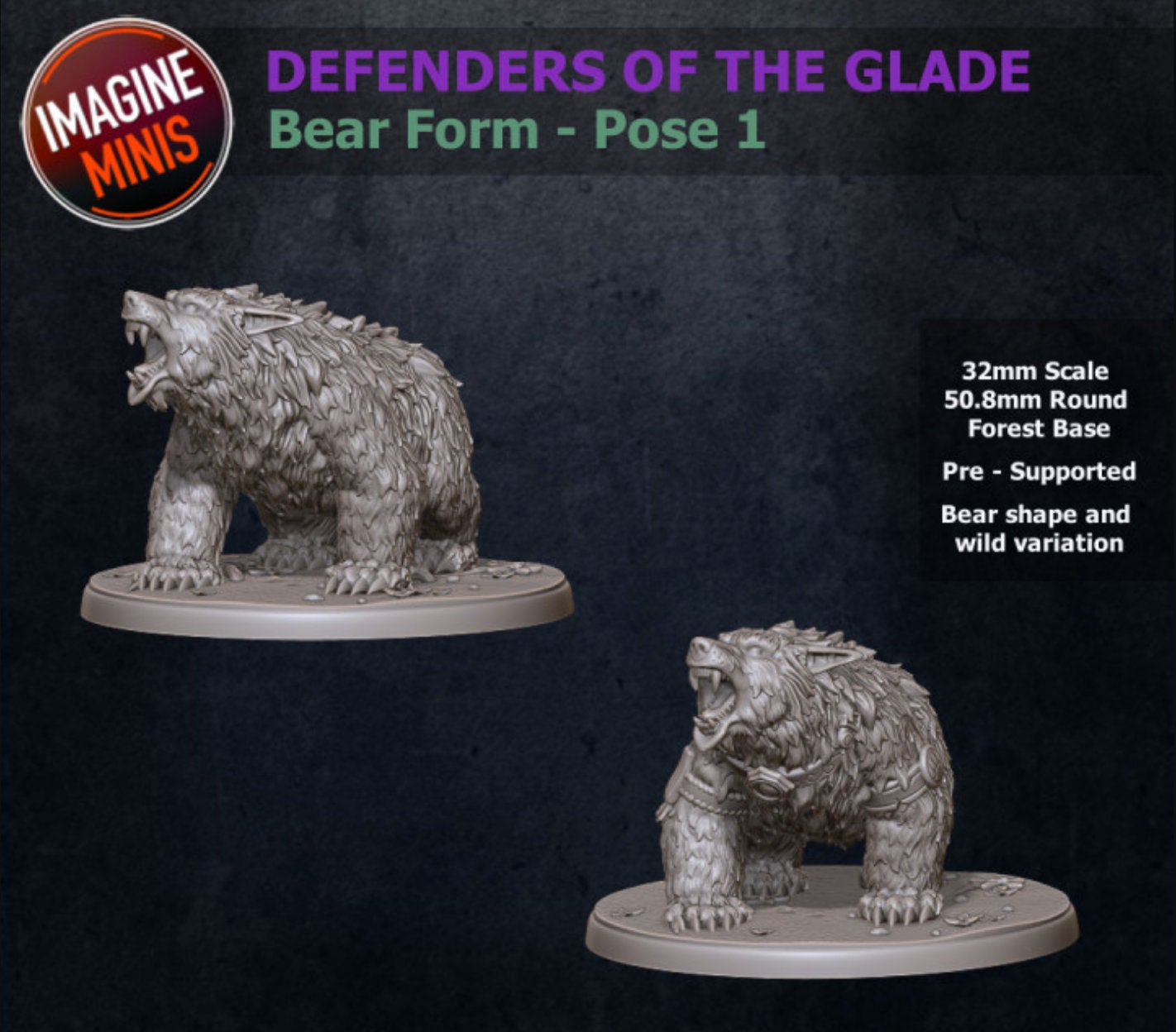 Bear - 32mm Scale, Large Creature - Unpainted Miniature