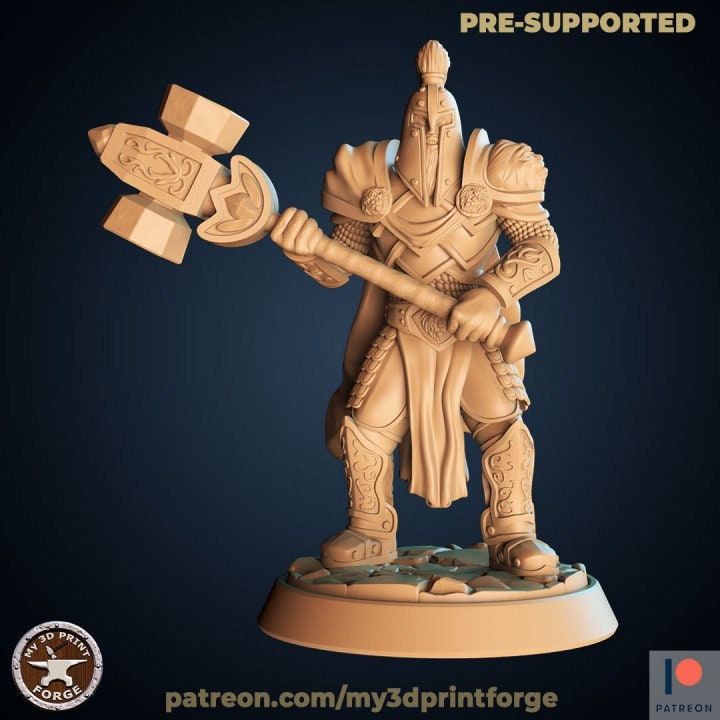 Human Paladin - 32mm Scale - Unpainted Miniature for DnD, Pathfinder, Tabletop RPGs - My3dPrintForge