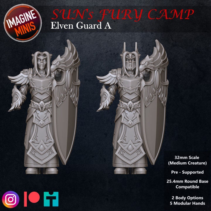 Elf Guard - Pose A - 32mm Scale - Unpainted Miniature for DnD, Pathfinder, Tabletop RPGs, Dioramas - Imagine Minis